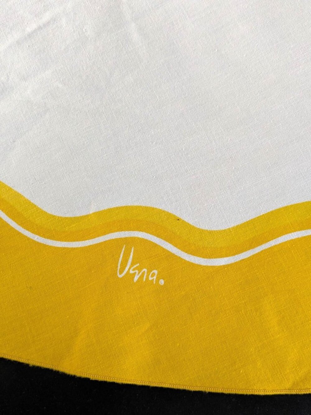 Vintage Vera Neumann Oval Linen Tablecloth Sunny Yellow Wavy Edge 77x59"